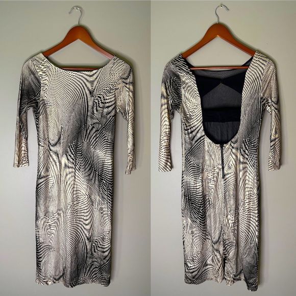Alice + Olivia Stretch Bodycon Midi Dress Low Back Printed Velvet Small - Picture 1 of 2